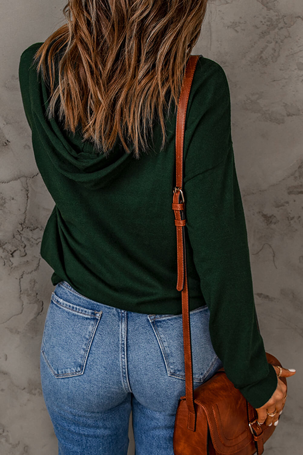 Woven Right Dropped Shoulder Drawstring Hooded Knit Top